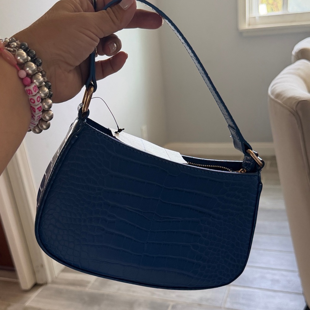 Abercrombie & Fitch Croc-Embossed Blue Shoulder Bag